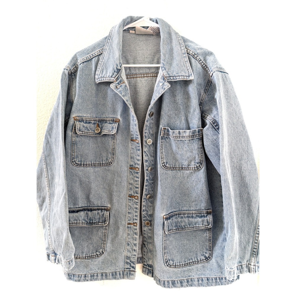 Bill Blass Women's Denim Blazer Jacket Blue Jean Cotton, Size Large, Y2K Vintage